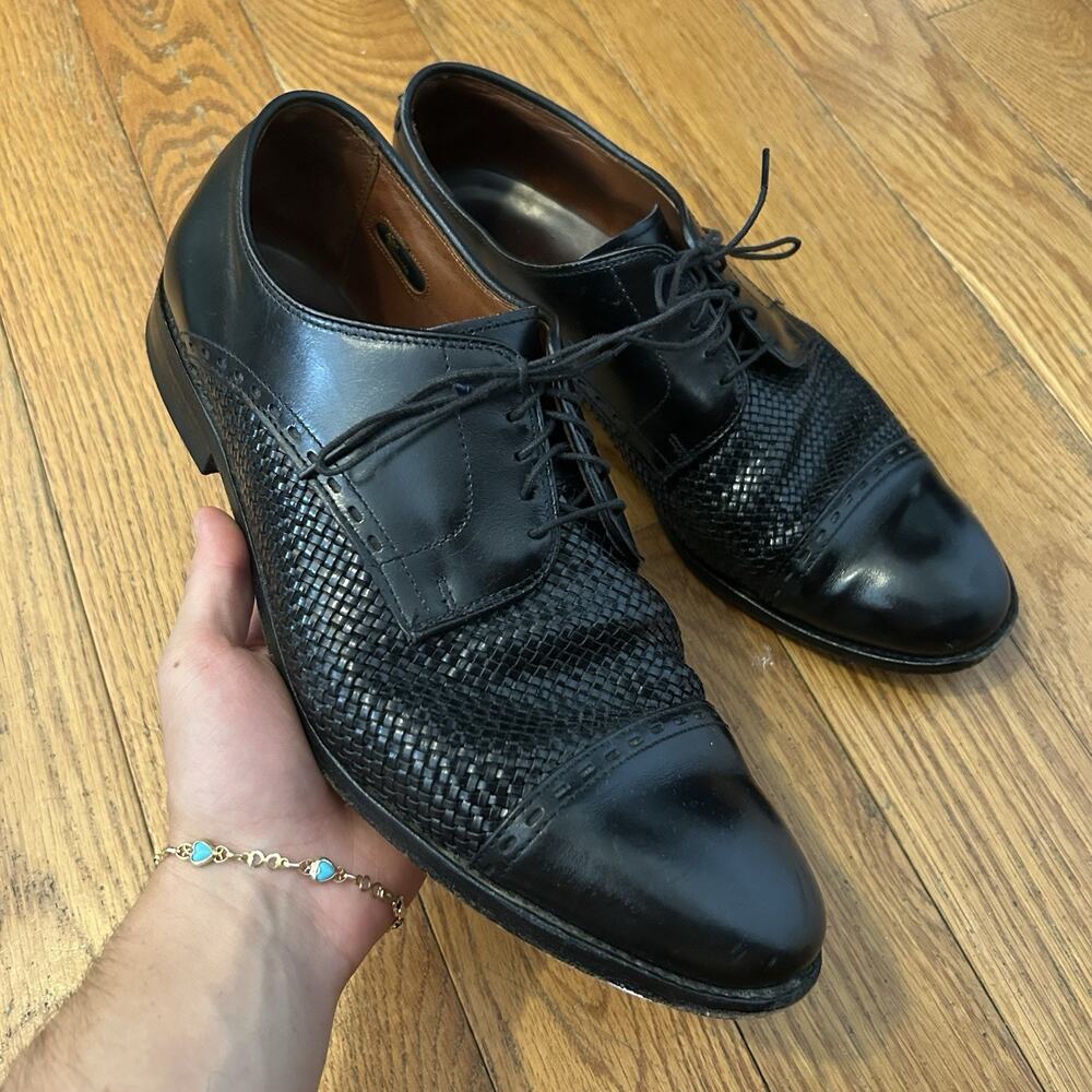 Allen Edmonds New Orleans Woven Black Leather Oxford Shoes Size 12